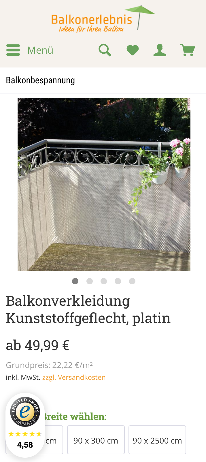 Balkonerlebnis Produktseite