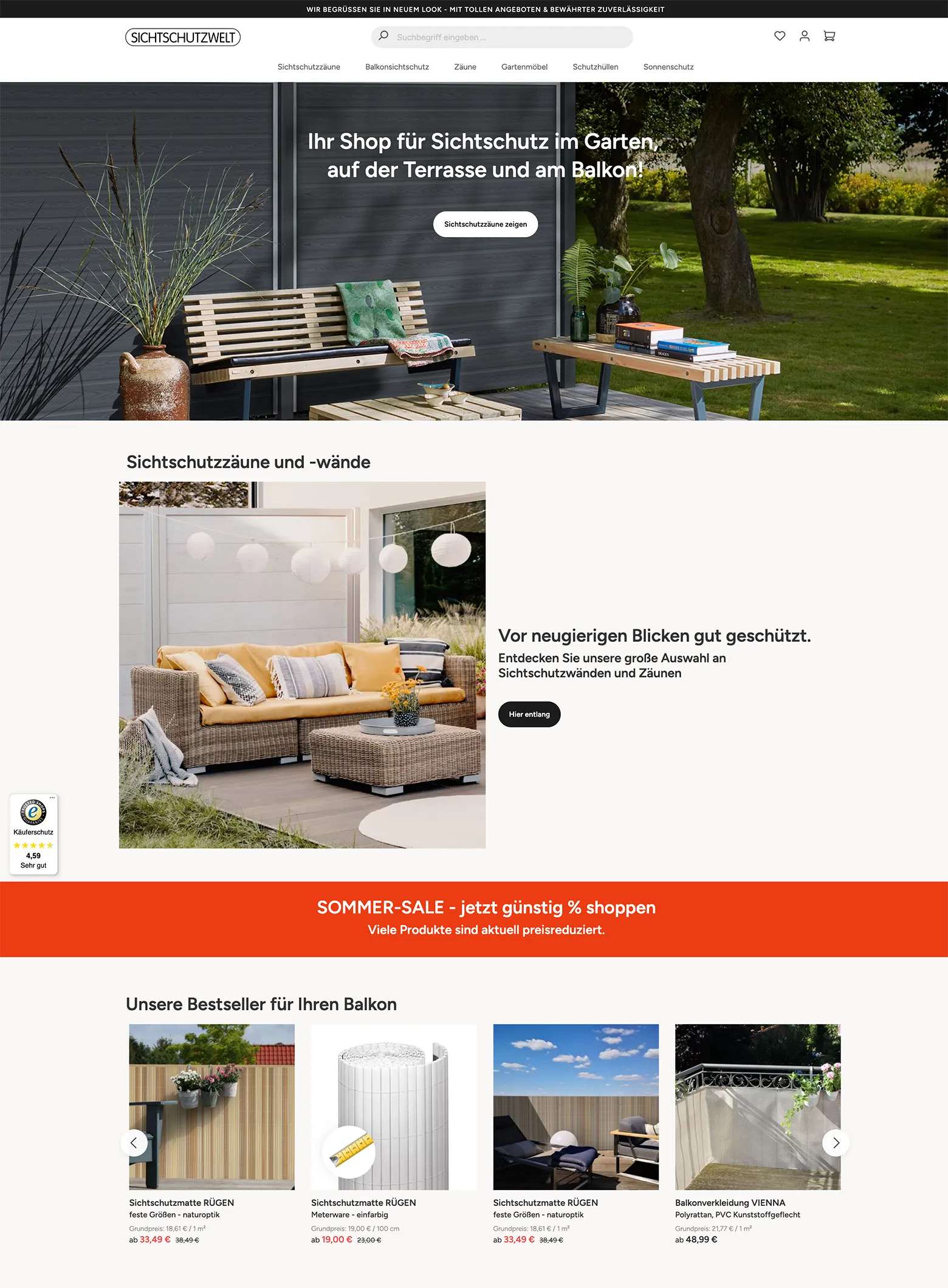Screenshot der Homepage