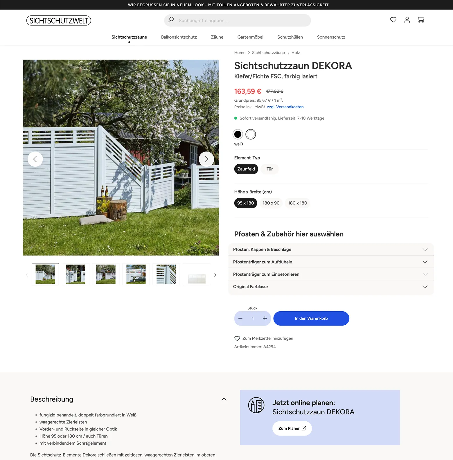 Screenshot einer Produktseite